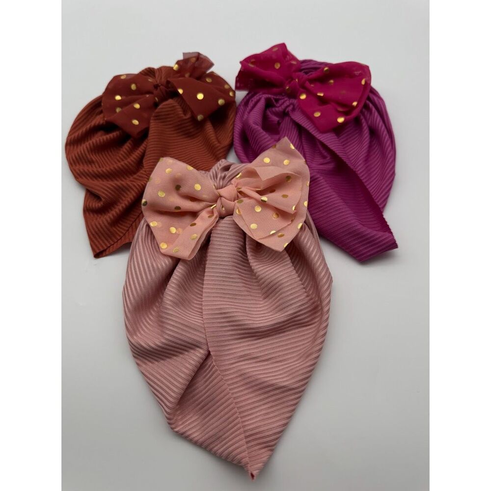 Kids Polka Dot Bow Headwrap Trio - Pink, Magenta, Brown
